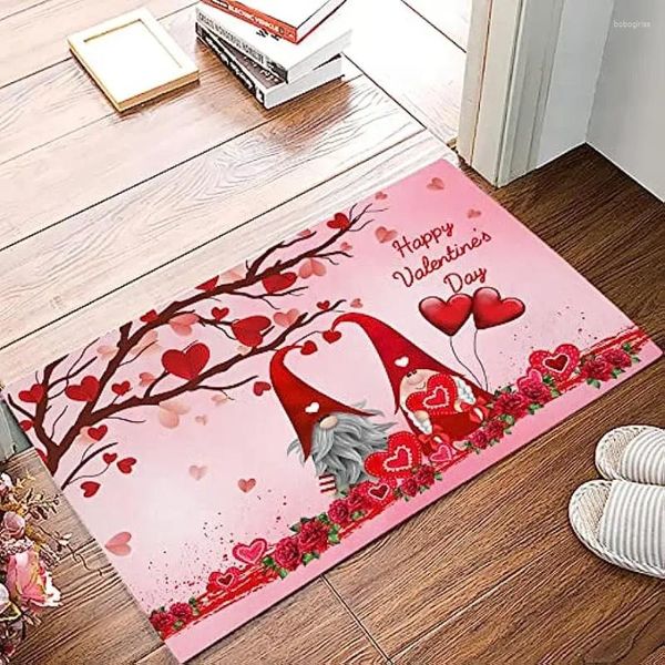 Tapis Elf Nain avec coeur d'amour Fleurs romantiques Entrée Paillasson Chambre Balcon Salle de bain Tapis de sol antidérapant Tapis doux