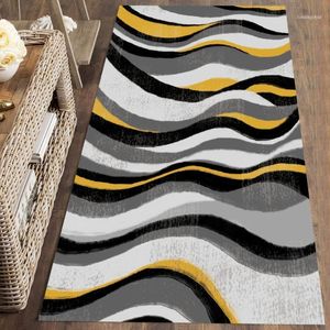 Alfombras Else Grey Black Yellow Waves Lines Stripes 3d Print Antideslizante Microfibra Lavable Runner Mats Floor Mat Alfombras Pasillo Carpets1