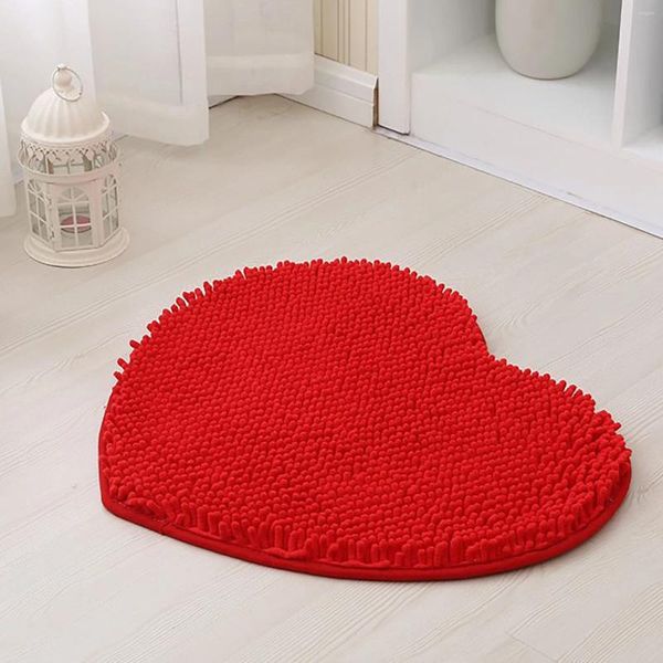 Tapis d'entrée paillasson rouge en forme de coeur saint valentin décor à la maison tapis pour tapis de salon tapis de sol antidérapant épaissir cadeaux en peluche