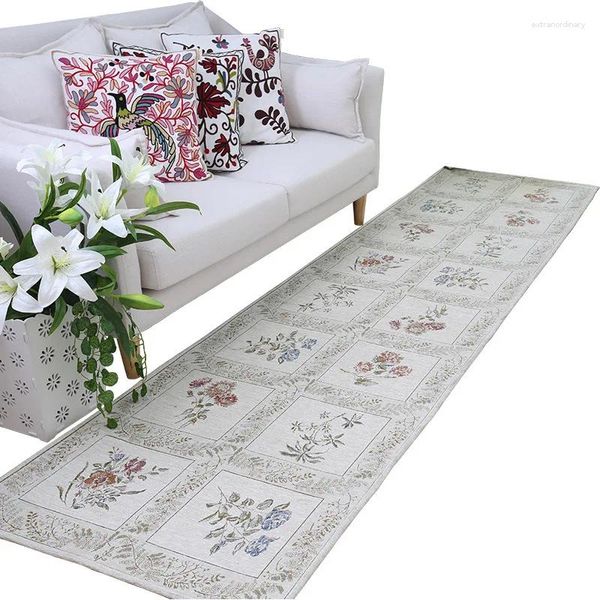 Tapis Europe Fleur Plaid Couloir Tapis Accueil Couloir Tapis D'entrée Longue Chambre Jacquard Couverture De Chevet Tapis Salon