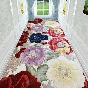 Tapis Europe Style couloir bande 3D fleur tapis de sol chambre salon tapis en peluche imprimé tapis antidérapant sur mesure