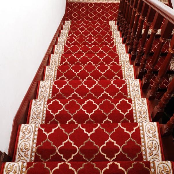 Alfombras de decoración europea, alfombrilla de Jacquard para escaleras, alfombra escalonada moderna mediterránea para el hogar, alfombra autoadhesiva para escaleras, manta completa de madera antideslizante