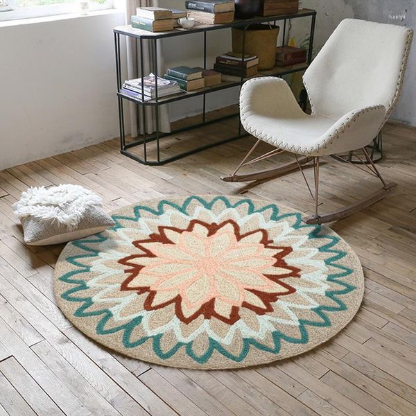 Tapis européen fleur ronde pour salon ordinateur chaise zone tapis enfants jouer tapis de sol anti-dérapant vestiaire