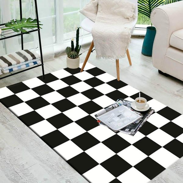 Alfombras europeas geométricas en blanco y negro, alfombra para dormitorio, sala de estar, cocina, baños, Tapete antideslizante para el hogar grande