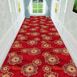 Alfombras Pasillo europeo Flor alfombra de escalera larga Red Golden El Home Corridor Entrada de la impresión 3D Fiesta de boda Rug de boda