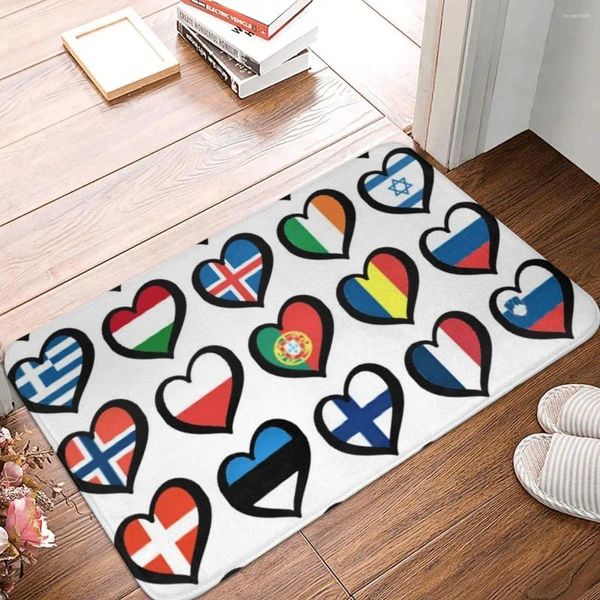 Carpets Eurovision Song Contest Flags Hearts DoorMat tapis tapis tapoTa Polyester Dust-Proo Entrance Kitchen Balcon Toilet