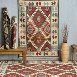 Alfombras tela Kilim bordado alfombra de piso para dormitorio tejido de lana geométrico