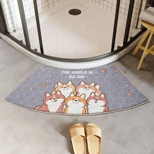 Tapis Absorption d'eau en forme d'éventail Tapis de porte de salle de bain Tapis de bain animal de dessin animé antidérapant absorbant mignon