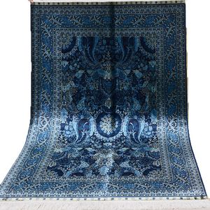 Tapis FangCun 4'x6' Tapis de soie persane fait à la main belle maison bleue nouée à la main pour les salons ou les salles d'exposition