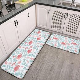 Carpets Fashion Flannel Kitchen tapis de cuisine ensemble de fatigue lavable à coussin rembourré rose floral flamanto feuilles fraîches