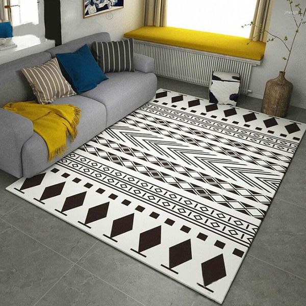 Alfombras de moda moderno breve negro blanco geométrico estampado étnico felpudo/alfombrilla de cocina sala de estar dormitorio área alfombra decoración alfombra