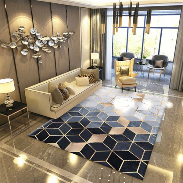 Alfombras Moda moderna metal dorado alfombra negro geométrico dormitorio puerta alfombra sala de estar tapete moda decorativa mat R230717