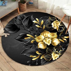 Tapis Mode Rond Rose Tapis Maison Anti-Slip Or Rose Motif Tapis De Sol Chambre D'enfant Tapis Salon Tapis cadeau R230726