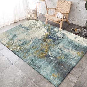 Tapis à la mode nordique moderne bleu et jaune abstrait encre salon chambre cuisine chevet tapis tapis de sol personnalisation