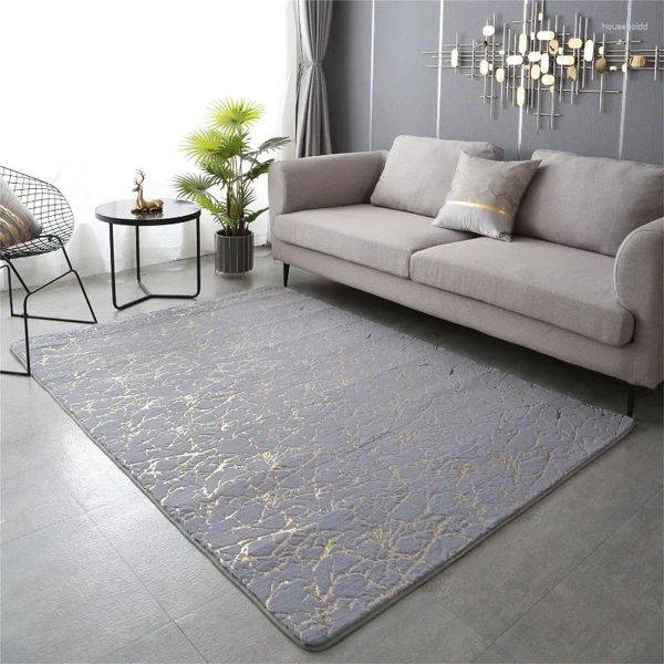 Tapis Fausse Fourrure Tapis Pour Salon Table D'appoint Blanc Or Marbre Moelleux Tapis De Luxe Salle De Bain Tapis De Chevet Chambre