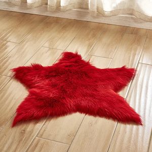 Tapis Tapis en fausse fourrure longue en peluche Shaggy moelleux en forme d'étoile tapis cheveux longs tapis chambre salon blanc rose tapis de sol 231207