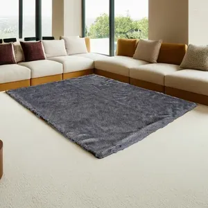Tapis fausse fourrure argent gris rectangulaire de plancher de sol luxe haute couture pour chambre à coucher de style européen décor de grandes tapis de chambre
