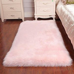 Tapis Tapis en fausse peau de mouton, tapis en fourrure douce, tapis antidérapant pour salon, chambre à coucher, canapé (rose clair, 31,50 x 70,87 pouces)1