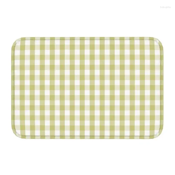 Alfombras Fern Green Mini Gingham Check Plaid Paink Plaid Pehorle Bath Bath Mat de cocina Sala de estar Piso Puerta de entrada alfombra alfombra