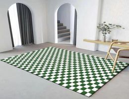 Carpets Flannel Checkerboard tapis grande surface pour grands espaces pour le salon Mat de sol vert non folie