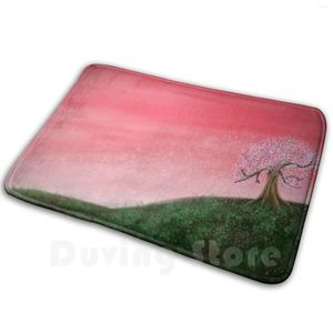 Tapijten vluchtig als de kersenbloesem zachte niet-slip mat tapijt tapijt tapijtboom rood roze groene heuvel natuur