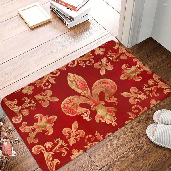 Carpets Fleur de Lys Ornement de salle de bain Ornement de luxe Red Cool Rapis Home Dormat Kitchen Carpet Decoration