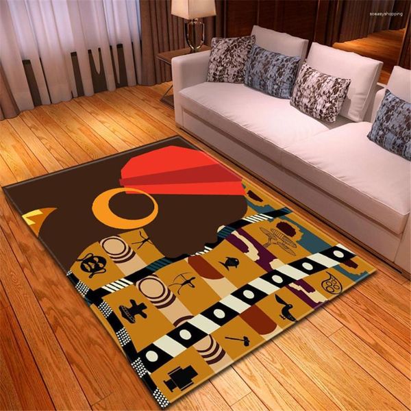 Alfombras Piso Mujer africana Impresión Área grande Alfombra Estilo americano Alfombra moderna Fluffy Deco Habitación para adultos Sala de estar
