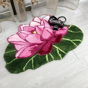 Tapis Floral 3D Tapis Antidérapant Rose Lotus Paillasson Tapis Bienvenue Entrée Pour Salon Chambre Cuisine Salle De Bains