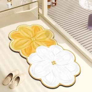 Tapis de bain floral tapis absorbant de salle de bain jaune
