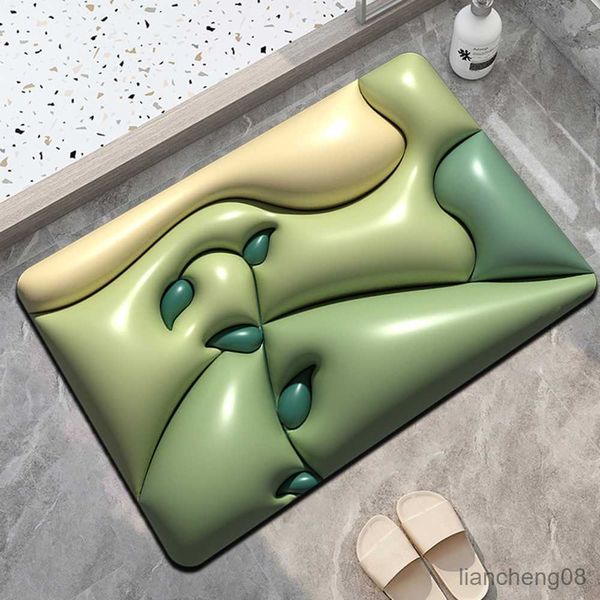 Alfombras Flor Baño 3D Puerta Felpudo Expansión Suave Diatomeas Mud Absorbente Alfombra Baño Alfombra antideslizante Cocina Piso Mat R230718