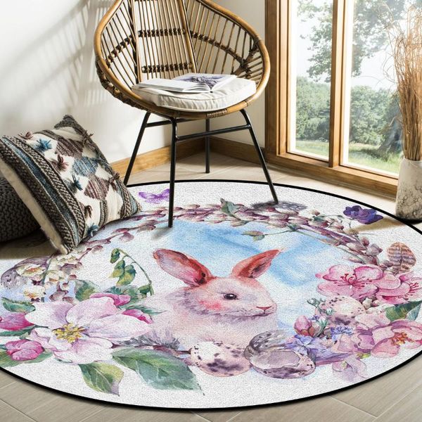 Tapis fleur papillon aquarelle ronde pour chambre à coucher tapis antidérapants tapis d'entrée vivant tapis cercle