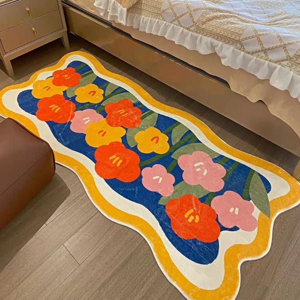 Tapis Tapis de fleurs pour salon Tapis de velours Tapis de chevet pour chambre d'enfants Tapis de chevet doux carré moelleux maison canapé table décor tapistapis