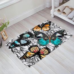 Tapis fleur coloré papillon paillasson décoration flanelle doux salon tapis cuisine balcon tapis chambre tapis de sol