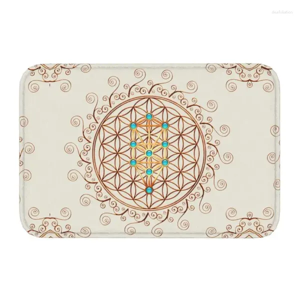 Tapis Fleur de Vie Paillasson Antidérapant Entrée Salle de Bain Cuisine Tapis de Sol Sephiroth Géométrie Sacrée Mandala Tapis de Toilette Tapis