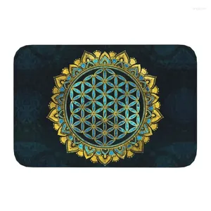 Tapijten bloem van leven goud een blauwe textuur glas voordeur vloer ingangmatten mandala geometrisch patroon badkamer keuken tapijt tapijt tapijt