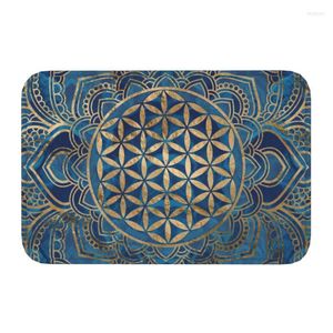 Alfombras Flor de la vida en Lotus Mandala Alfombra Puerta delantera Mat Antideslizante Impermeable Geometría Sagrada Meditación Felpudo Piso Baño Alfombra