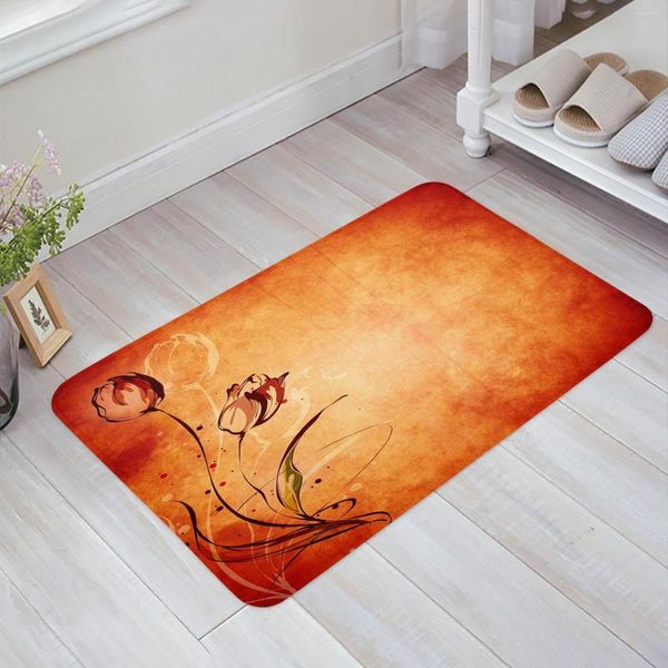 Tapis Fleur Rouge Rose Style Rétro Cuisine Tapis De Sol Salon Décor Tapis Maison Couloir Entrée Paillasson Balcon Porte Tapis Antidérapant