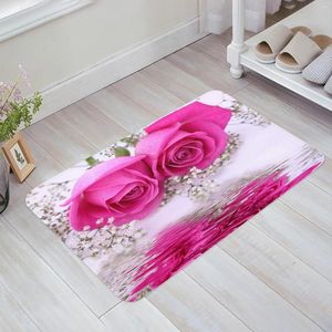 Tapis Fleur Rose Pétales Vagues Rouge Blanc Cuisine Tapis De Sol Salon Décor Tapis Maison Couloir Entrée Paillasson Tapis Antidérapant