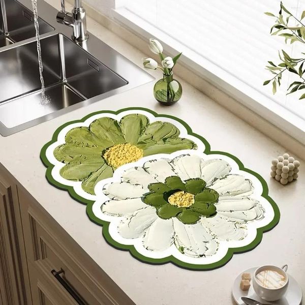 Alfombras forma de flores de la cocina desagüe almohadilla absorbente de fregadero de plato sin deslizamiento cola torta de mesa de mesa de café almohadillas