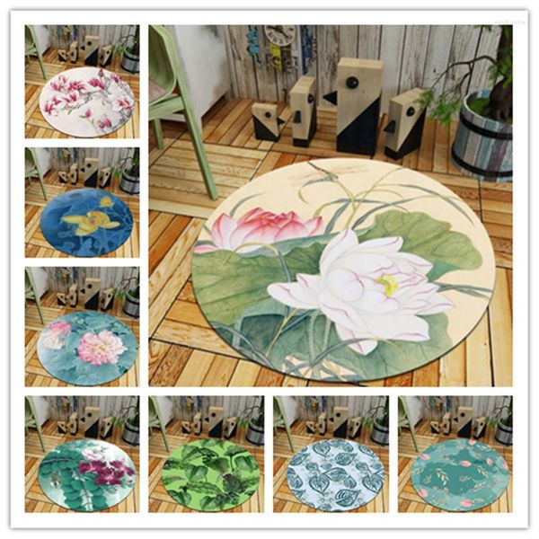 Alfombras con estampado de flores y plantas, alfombras redondas para sala de estar, felpudo para puerta de dibujos animados, alfombrilla para dormitorio, alfombra decorativa para niños, alfombra para Yoga