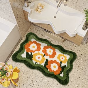 Tapis Moelleux Tapis De Bain Minimaliste Floral Salle De Bains Tapis Baignoire Côté Tapis Fonction Entrée Tapis De Sol Antidérapant Esthétique Décor À La Maison 230617