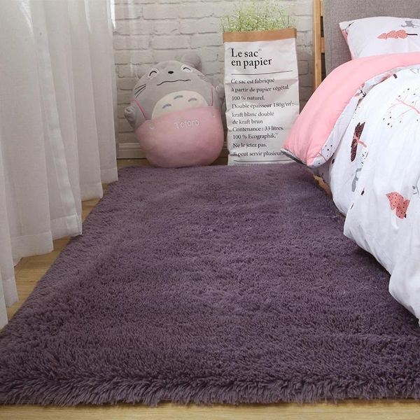 Tapis Moelleux Tapis Salon Soyeux Épais Tapis En Peluche Lit Tapis De Sol Anti-dérapant Décor À La Maison Tapis Doux Velours Chambre D'enfants CouvertureTapis