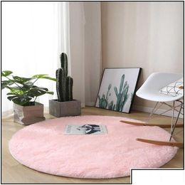 Carpets tapis rond moelleux pour le salon couleur de couleur épaississe les tapis de fausse fourrure doux chambre p.