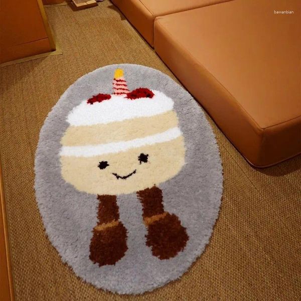 Carpets Fluffy Tufting Cake Bathroal Bathroal Cartoon Tapon Tapis Tapis Bathmat Baignoire Côté Absorbant antidérapant Porte-cordon Decor