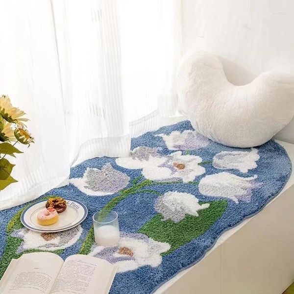 Tapis moelleux tulipes de chambre douce tapis de chambre douce mignon tapis de chevet pour enfants chambre non glissée bébé playmats de sol