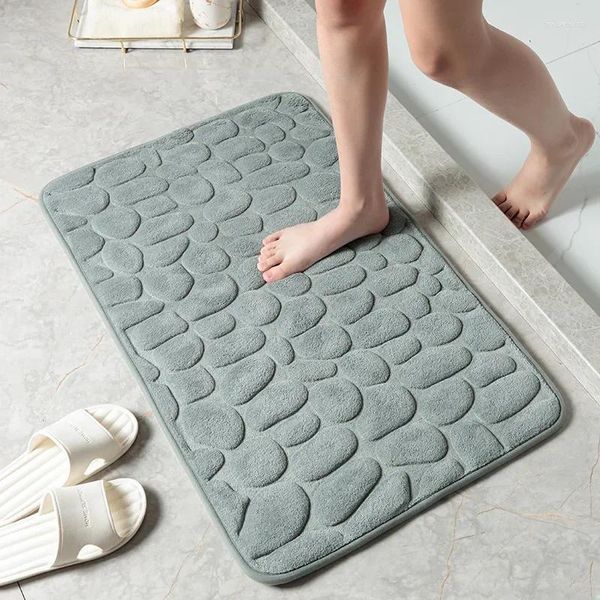 Tapis Tapis de pied Tapis de cachemire de corail Tapis de pierre en relief Mousse à mémoire de forme brodée Salle de bain Épaississement Porte de sol absorbante