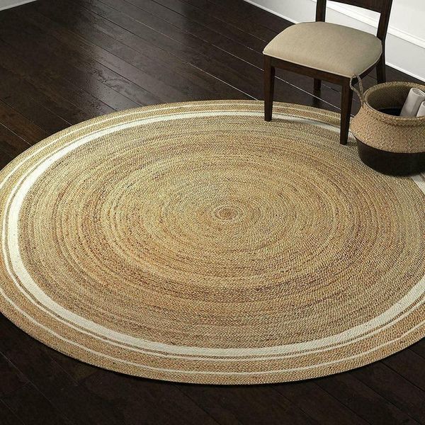 Alfombras para decoración de sala de estar, alfombra redonda de yute, estilo trenzado Natural, alfombras modernas Reversibles