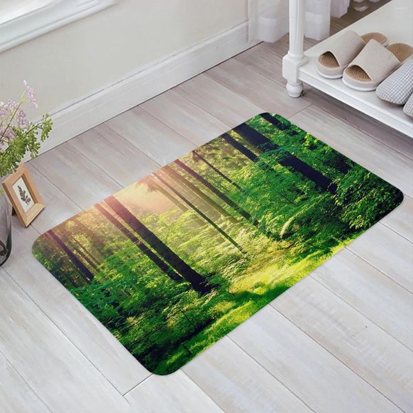Alfombras bosque decorativo decorativo absorbe de agua baño alfombras baño cocina alfombras de planta de cama de cama de entrada