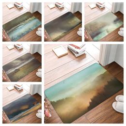 Carpets Forest Huile Painting Painage de bain Mattes de bain Red Natural Landscape Home Entrance Door Door Bathro Bathroal