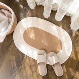 Tapis en coton en coton français pour salon chambre salle de bain jute de porte à la main tapis de porte à la main épisser les tapis ovales non glissants 65x45cm